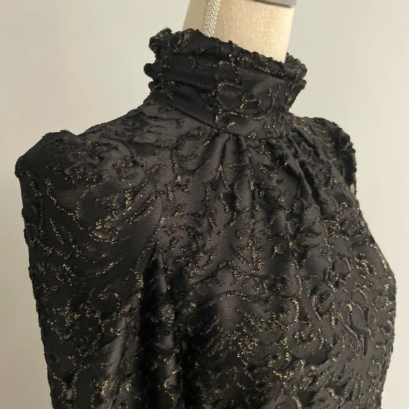 Badgley Mischka Mock Neck Midi Sheath Dress NWT Black Gold Long Sleeve Zip Sz 4 - Picture 6 of 14